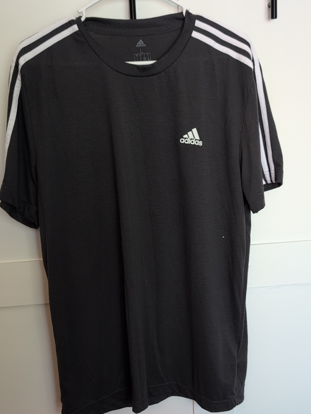 adidas Dark Grey Short-Sleeve Tee with White Shoulder Stripes